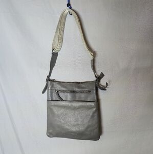 Harbour 2nd Gray Leather Shoulder Style Purse With Woven Strap